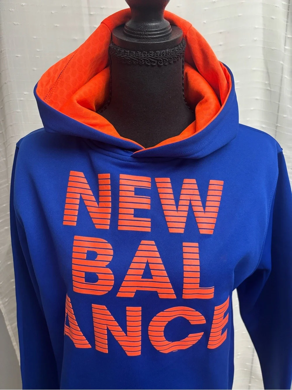 New Balance Youth Royal Blue Crewneck Hoodie with Orange Logo